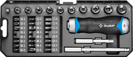 Набор ЗУБР &quot;ПРОФЕССИОНАЛ&quot;: Отвертка реверсив с двухкомп рукоят, насадки, CrMo, рукоят с отсеком для хранения бит, 38 предметов 25352-H38 купить в Нижневартовске