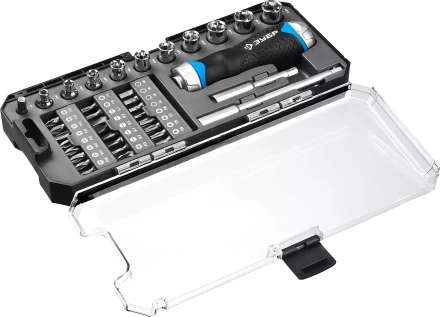 Набор ЗУБР &quot;ПРОФЕССИОНАЛ&quot;: Отвертка реверсив с двухкомп рукоят, насадки, CrMo, рукоят с отсеком для хранения бит, 38 предметов 25352-H38 купить в Нижневартовске