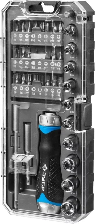 Набор ЗУБР &quot;ПРОФЕССИОНАЛ&quot;: Отвертка реверсив с двухкомп рукоят, насадки, CrMo, рукоят с отсеком для хранения бит, 38 предметов 25352-H38 купить в Нижневартовске