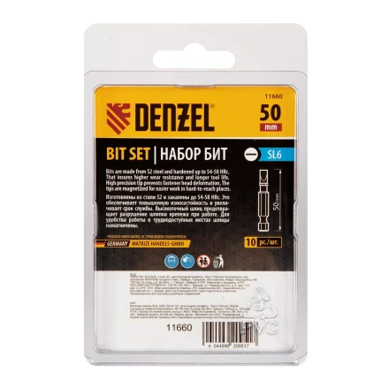 Бита SL6,0х50, сталь S2, шестигранный профиль, 10 шт. Е 6,3 Denzel 11660 купить в Нижневартовске