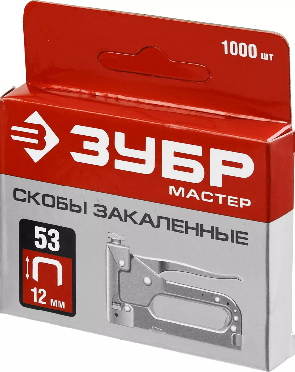 Скобы тип 53, 12 мм, закаленные, ЗУБР "МАСТЕР" 31625-12, 1000 шт 31625-12 купить в Нижневартовске