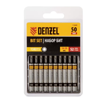 Бита TX 15х50, сталь S2, шестигранный профиль, 10 шт. Е 6,3 Denzel 11668 купить в Нижневартовске