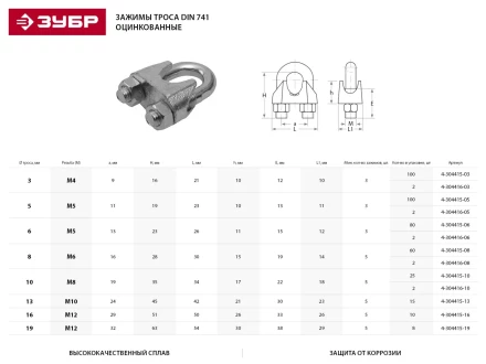 Зажим троса ЗУБР "ПРОФЕССИОНАЛ" DIN 741, оцинкованный, 13мм, 15 шт 4-304415-13 купить в Нижневартовске