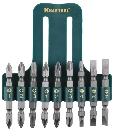 Набор KRAFTOOL Биты двухсторонние, в пласт. держателе, Cr-V, 9 предметов 26060-H10 купить в Нижневартовске