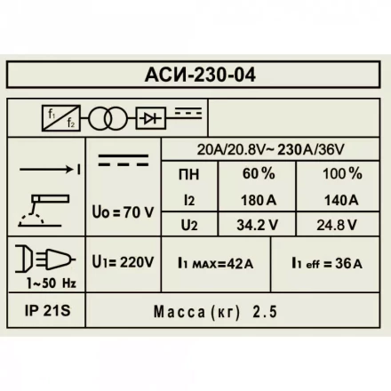 Аппарат сварочный инверторный Диолд АСИ 230-04 купить в Нижневартовске