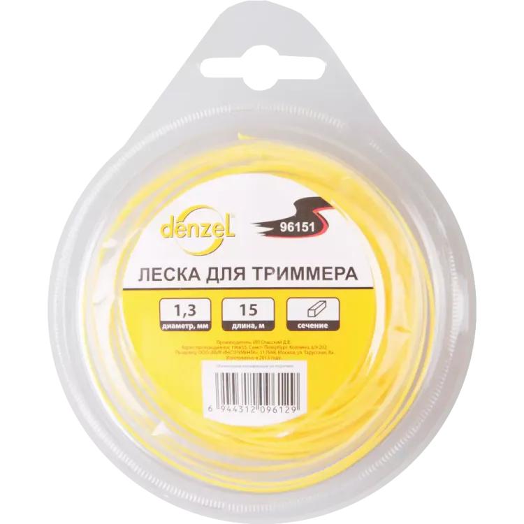 Леска для триммера квадратная, 1,3мм х 15м  Denzel Россия 96151 купить в Нижневартовске