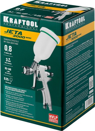Краскопульт пневматический KRAFTOOL &quot;PRO&quot; Jeta 3000 mini, HVLP, c верхним бачком, 0,8мм 06561-0.8 купить в Нижневартовске