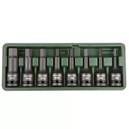 Торцовые головки KRAFTOOL "INDUSTRIE QUALITAT" ударные в наборе, (1/2"), Cr-Mo, фосфат., HEX, H5-H17, 8 шт. 27950-H8 купить в Нижневартовске