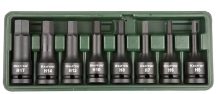 Торцовые головки KRAFTOOL "INDUSTRIE QUALITAT" ударные в наборе, (1/2"), Cr-Mo, фосфат., HEX, H5-H17, 8 шт. 27950-H8 купить в Нижневартовске