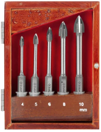 Набор ЗУБР "ПРОФЕССИОНАЛ": Сверла по кафелю, керамике, с четырьмя режущими лезвиями 4, 5, 6, 8, 10мм, 5шт 29845-H5_z01 купить в Нижневартовске