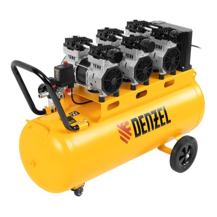 Компрессор безмасляный, малошумный  DLS 2250/100, 2250 Вт, 3x750, 100 л, 410 л/мин блок управления/ Denzel 58029 купить в Нижневартовске