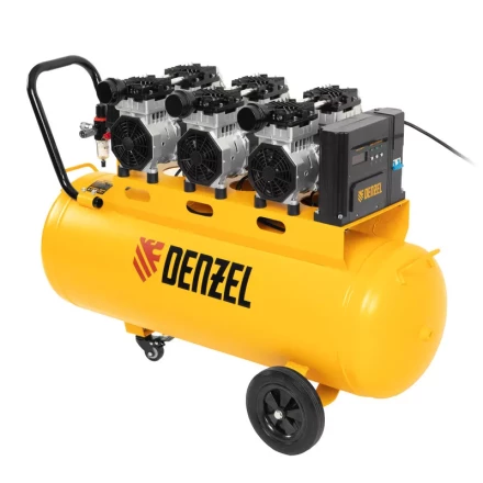 Компрессор безмасляный, малошумный  DLS 2250/100, 2250 Вт, 3x750, 100 л, 410 л/мин блок управления/ Denzel 58029 купить в Нижневартовске