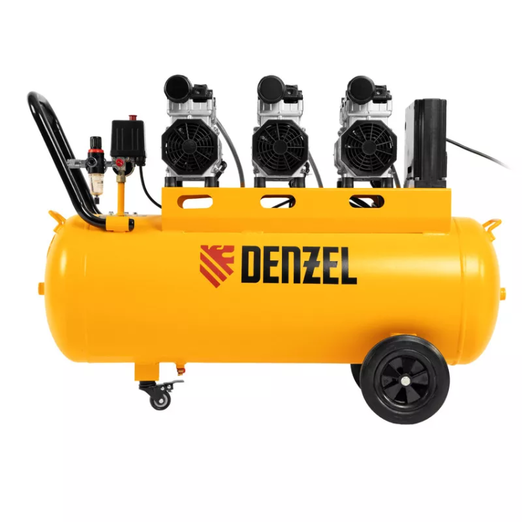 Компрессор безмасляный, малошумный  DLS 2250/100, 2250 Вт, 3x750, 100 л, 410 л/мин блок управления/ Denzel 58029 купить в Нижневартовске