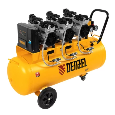 Компрессор безмасляный, малошумный  DLS 2250/100, 2250 Вт, 3x750, 100 л, 410 л/мин блок управления/ Denzel 58029 купить в Нижневартовске
