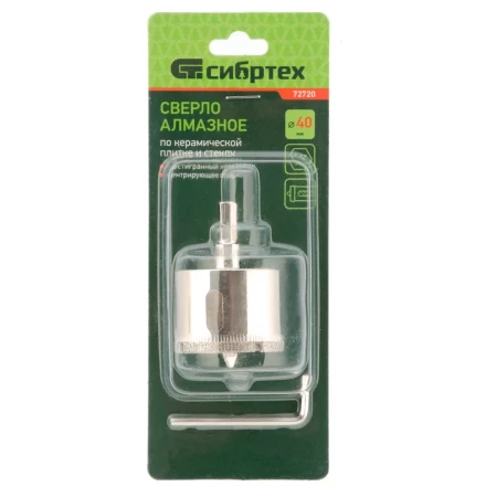 Сверло по керамической плитке и стеклу Сибртех, 40 х 55 мм, шестигранный хвостовик, с центрующим сверлом, 72720 купить в Нижневартовске