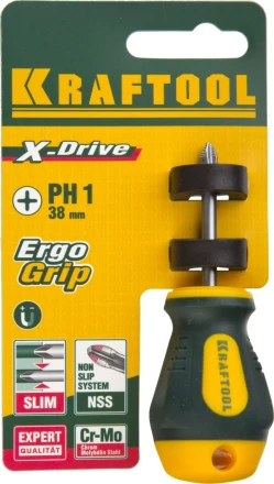 Отвертка KRAFTOOL, Cr-Mo-V сталь, двухкомпонентная противоскользящая рукоятка, PH, №1x38мм 250072-1-038 купить в Нижневартовске