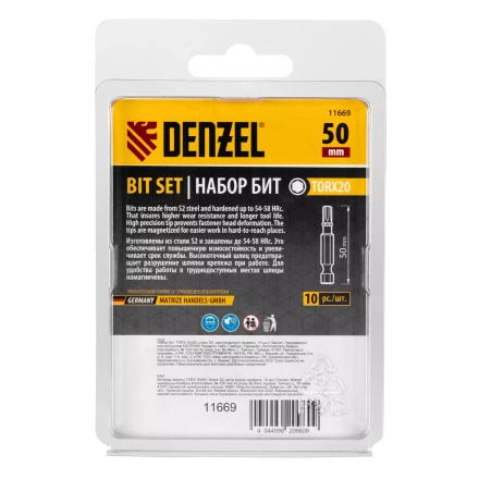 Бита TX 20х50, сталь S2, шестигранный профиль, 10 шт. Е 6,3 Denzel 11669 купить в Нижневартовске