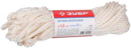 Веревка ЗУБР капроновая, d=5,0 мм, 20 м, 270 кгс, 9 ктекс 50205 купить в Нижневартовске