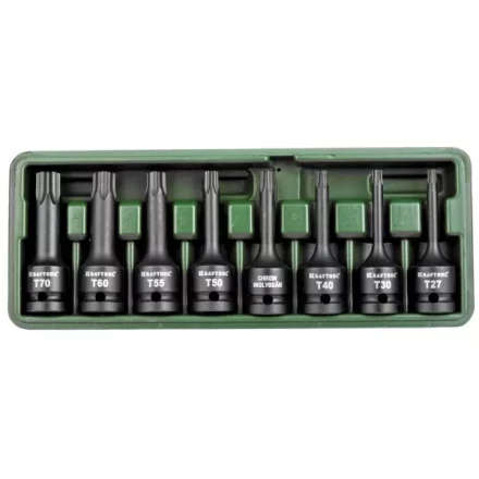 Торцовые головки KRAFTOOL "INDUSTRIE QUALITAT" ударные в наборе, (1/2"), Cr-Mo, фосфат., TORX, T27-T70, 8 шт. 27952-H8 купить в Нижневартовске