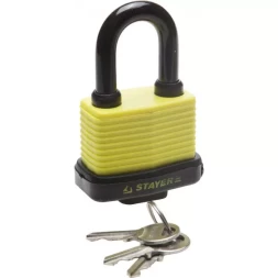 Замок STAYER &quot;MASTER&quot; навесной, всепогодный, пластиковая защита корпуса, с закаленной дужкой,на карточке, 60мм 37140-50