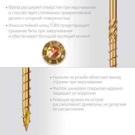 ЗУБР КС-П, 100 х 8.0 мм, TX40, потайная головка, желтый цинк, 50 шт, конструкционный саморез, Профессионал (30041-80-100) купить в Нижневартовске