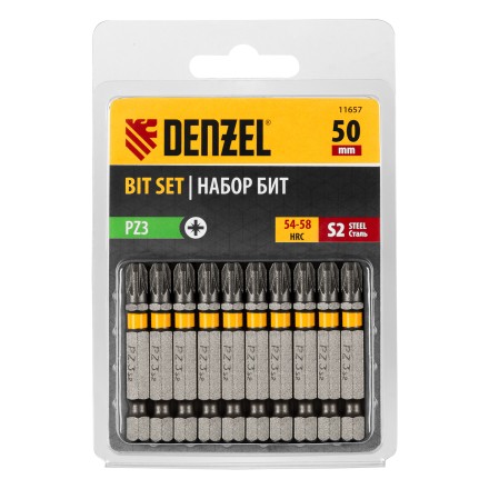 Бита PZ3х50, сталь S2, шестигранный профиль, 10 шт. Е 6,3 Denzel 11657 купить в Нижневартовске