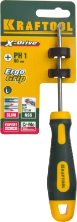 Отвертка KRAFTOOL, Cr-Mo-V сталь, двухкомпонентная противоскользящая рукоятка, PH, №1x80мм 250072-1-080 купить в Нижневартовске