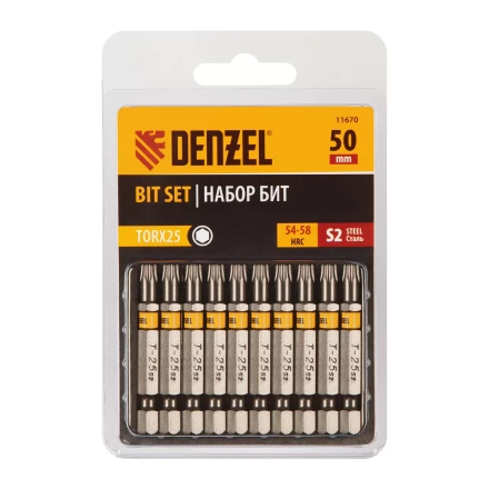 Бита TX 25х50, сталь S2, шестигранный профиль, 10 шт. Е 6,3 Denzel 11670 купить в Нижневартовске