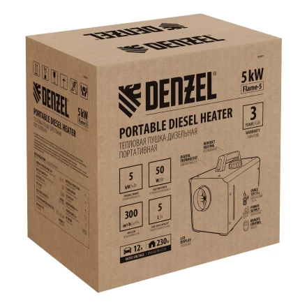 Дизельная тепловая портативная пушка Denzel Flame-5 96495, 5кВт, 300м3/ч, непр.наг., циф. терм. купить в Нижневартовске