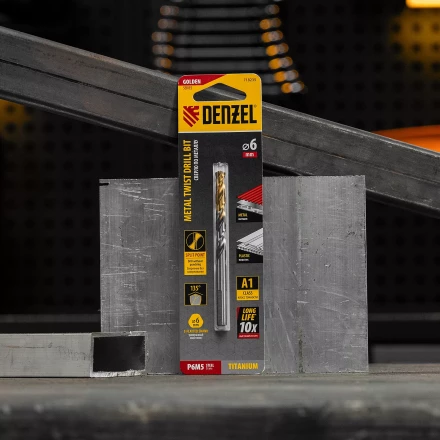 Сверло спиральное по металлу Denzel 6 x 93 мм, Р6М5, Golden Tip, 718235 купить в Нижневартовске