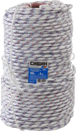 Фал плетёный полипропиленовый СИБИН 16-прядный с полипропиленовым сердечником, диаметр 8 мм, бухта 100 м, 520 кгс 50215-08 купить в Нижневартовске