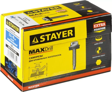 Саморезы СКМ кровельные, RAL 5005 синий насыщенный, 19 x 5.5 мм, 500 шт, для металлических конструкций, STAYER 30305-55-019-5005 купить в Нижневартовске