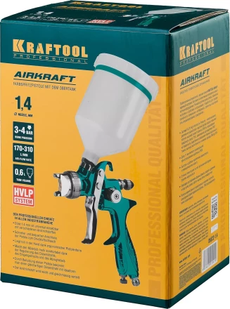 Краскопульт пневматический KRAFTOOL AirKraft, HVLP, c верхним бачком, 1,4мм 06522-1.4 купить в Нижневартовске