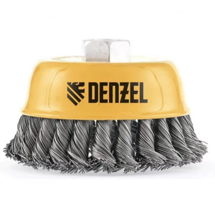 Щетка для УШМ 75 мм Чашка крученая нержавеющая проволока 0.5 мм М14 Denzel 746243 купить в Нижневартовске