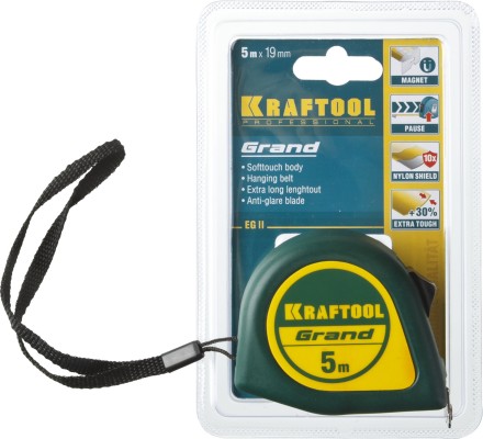 Рулетка KRAFTOOL GRAND, обрезиненный пластиковый корпус, 5м/19мм 34022-05-19 купить в Нижневартовске