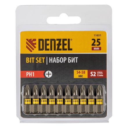 Бита PH1х25, сталь S2, шестигранный профиль, 10 шт. Е 6,3 Denzel 11651 купить в Нижневартовске