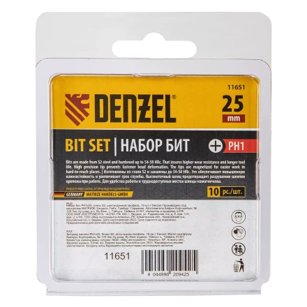 Бита PH1х25, сталь S2, шестигранный профиль, 10 шт. Е 6,3 Denzel 11651 купить в Нижневартовске