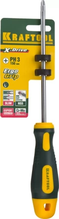 Отвертка KRAFTOOL, Cr-Mo-V сталь, двухкомпонентная противоскользящая рукоятка, PH, №3x150мм 250072-3-150 купить в Нижневартовске