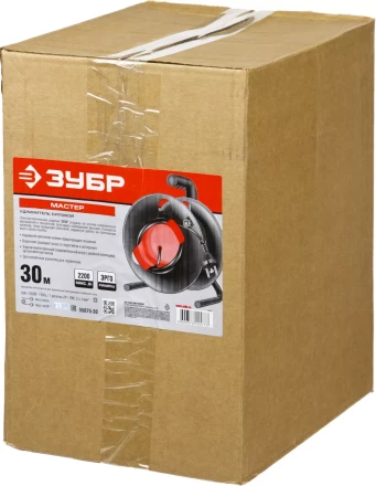 Удлинитель ЗУБР "МАСТЕР" на катушке, ПВС 2х1кв мм, 1 гнездо, макс мощн 2200Вт, 30м 55075-30 купить в Нижневартовске
