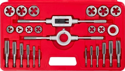 Набор ЗУБР "МАСТЕР" с металлорежущим инстр., метчики однопроходные и плашки М5-М16, оснастка - в пластик. боксе, 27пред. 28123-H27 купить в Нижневартовске