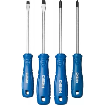 Набор: Отвертки СИБИН 25084 с закаленным стержнем, маслобензостойкая рукоятка, в блистере, 4 предмета 25084 купить в Нижневартовске