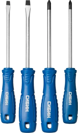 Набор: Отвертки СИБИН 25084 с закаленным стержнем, маслобензостойкая рукоятка, в блистере, 4 предмета 25084 купить в Нижневартовске