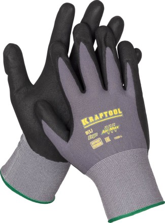 Перчатки KRAFTOOL &quot;EXPERT&quot; нейлоновые, 15 класс, вспененное нитриловое покрытие, L 11285-L купить в Нижневартовске