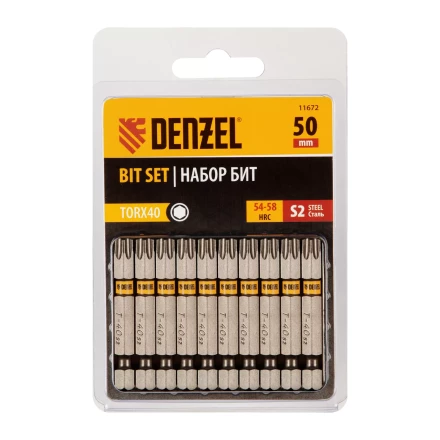 Бита TX 40х50, сталь S2, шестигранный профиль, 10 шт. Е 6,3 Denzel 11672 купить в Нижневартовске