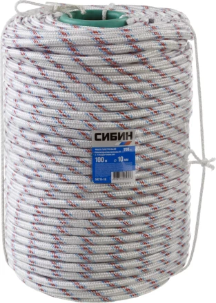 Фал плетёный полипропиленовый СИБИН 24-прядный с полипропиленовым сердечником, диаметр 10 мм, бухта 100 м, 700 кгс 50215-10 купить в Нижневартовске