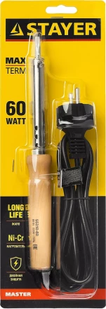 Паяльник с деревянной рукояткой и долговечным жалом, STAYER "MASTER" MAXTerm, 55310-60, 60 Вт, клин 55310-60 купить в Нижневартовске