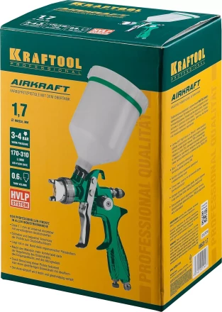 Краскопульт пневматический KRAFTOOL AirKraft, HVLP, с верхним бачком, 1,7мм 06522-1.7 купить в Нижневартовске