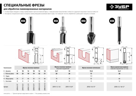ЗУБР 12 x 19 мм, хвостовик 8 мм, фреза пазовая прямая, Профессионал (28780-12-19) купить в Нижневартовске