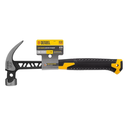 Молоток-гвоздодёр Denzel 10466, 450 г, цельнокованый,боек с магнитом, двухкомп. обрезин. рук-ка купить в Нижневартовске