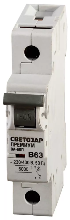 Выключатель автоматический СВЕТОЗАР "ПРЕМИУМ" 1-полюсный, 63 A, "B", откл. сп 6 кА, 230 / 400 В SV-49011-63-B купить в Нижневартовске